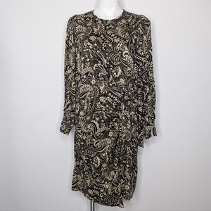 Boden Black Tan Floral Long Sleeve Side Bow Dress 10L